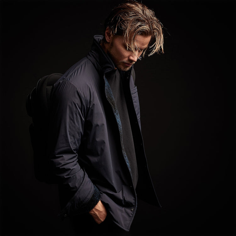 Plaid Lined Performance Jacket in Navy/Cobalt | James Perse Los Angeles