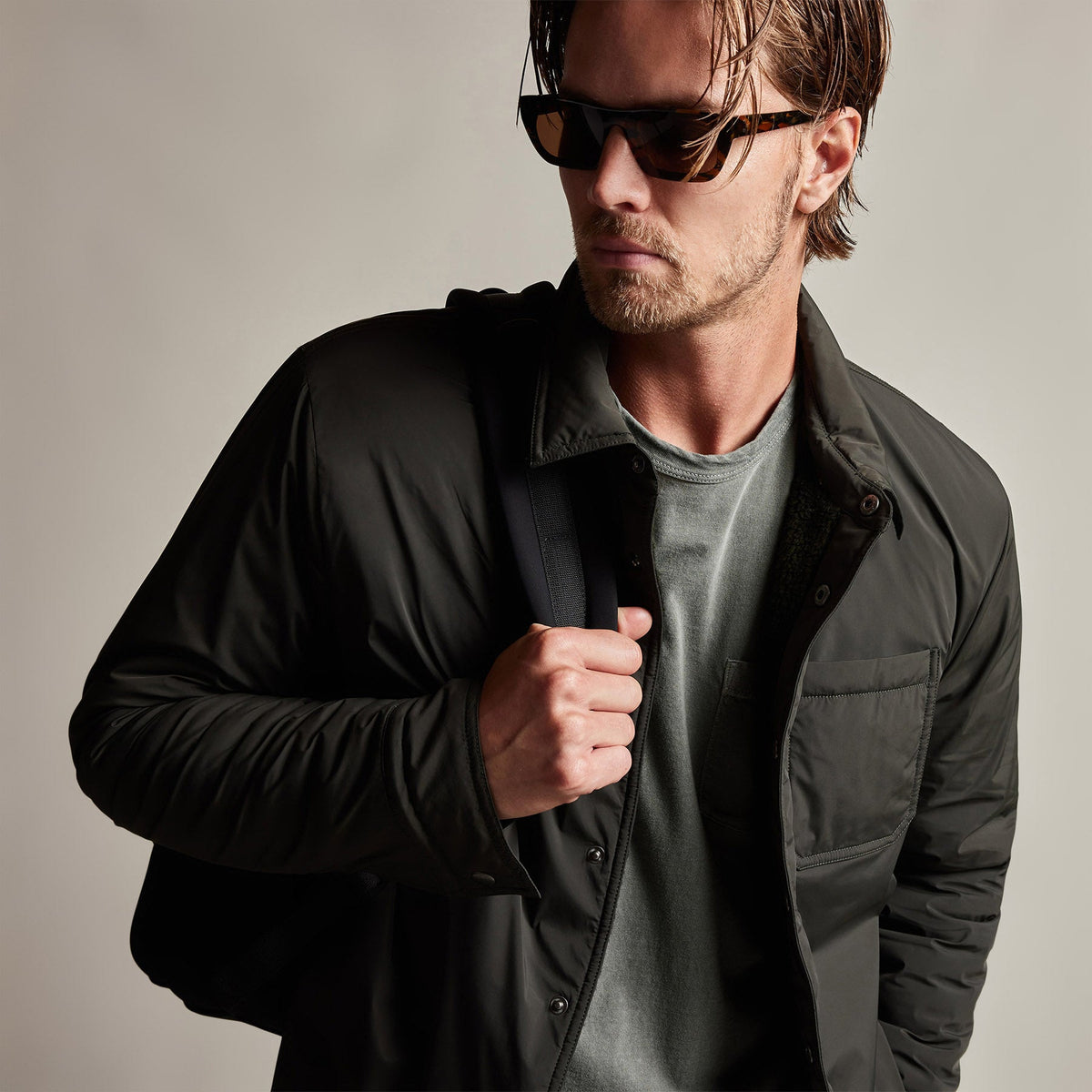Plaid Lined Performance Jacket in Olive/Olive | James Perse Los Angeles