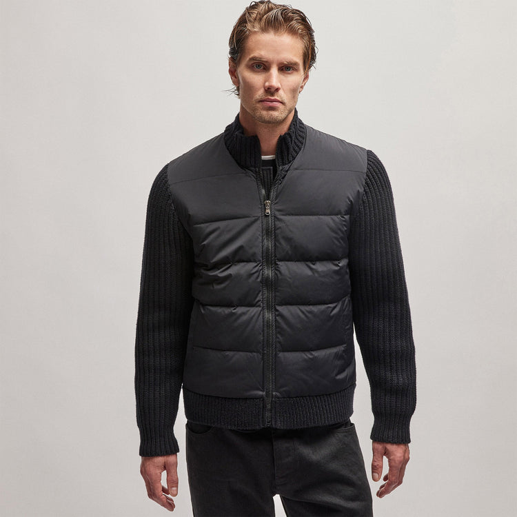 Mixed Media Zip Front Jacket in Black | James Perse Los Angeles