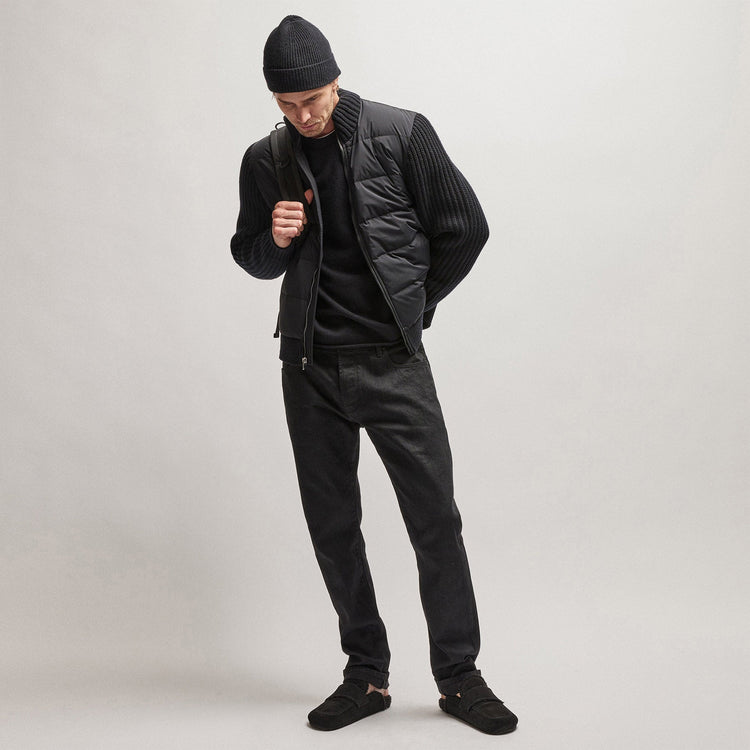 Mixed Media Zip Front Jacket in Black | James Perse Los Angeles