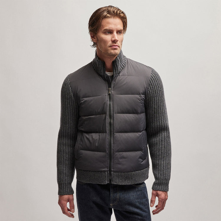 Mixed Media Zip Front Jacket in Carbon | James Perse Los Angeles
