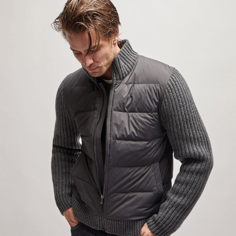 Mixed Media Zip Front Jacket in Carbon | James Perse Los Angeles