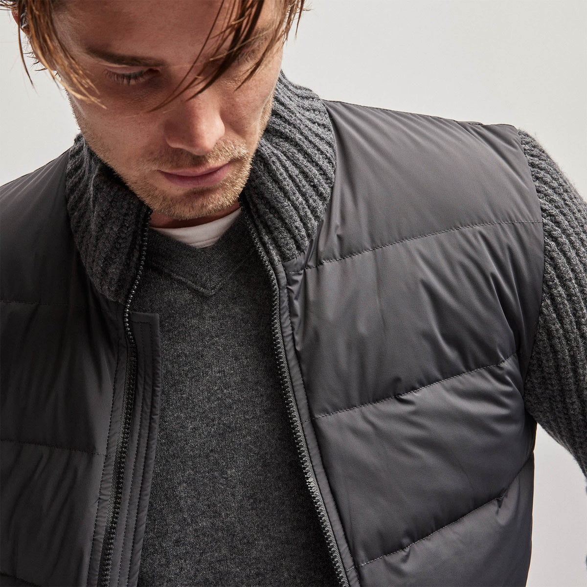 Mixed Media Zip Front Jacket in Carbon | James Perse Los Angeles