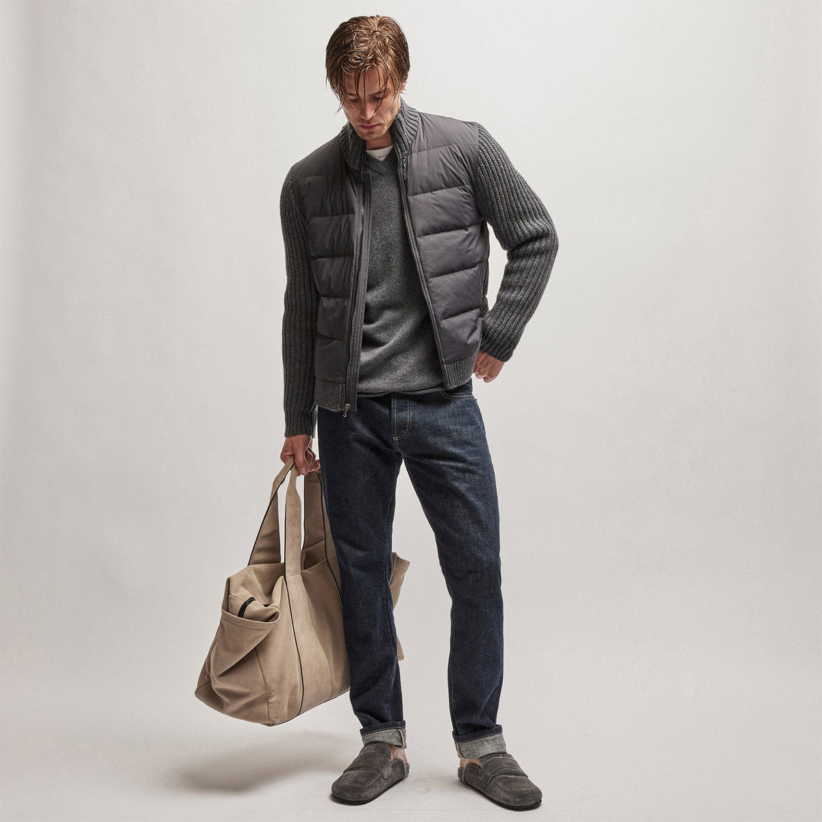 Mixed Media Zip Front Jacket in Carbon | James Perse Los Angeles