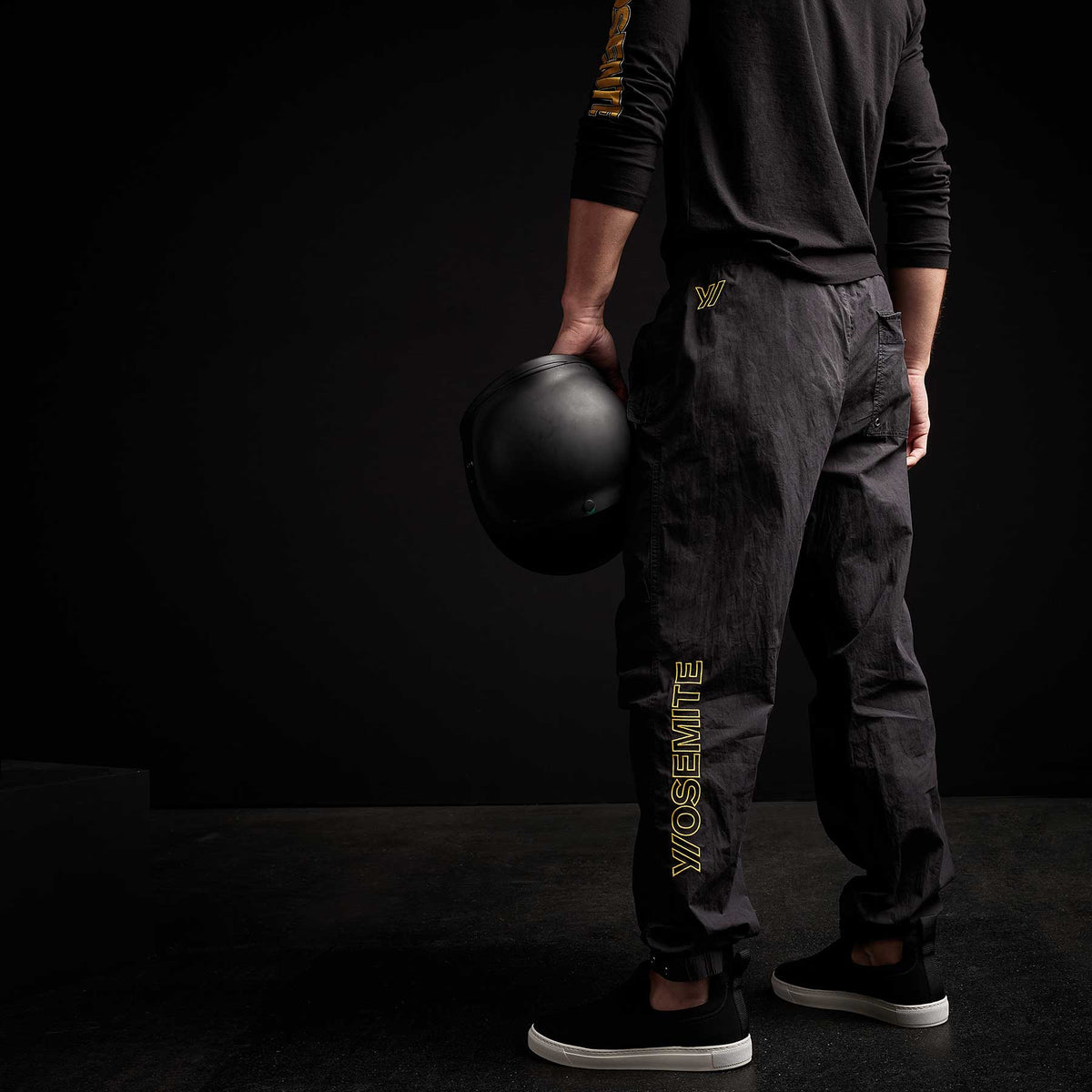 Y/ Embroidered Parachute Flight Pant in Black/Yellow | James Perse Los Angeles 