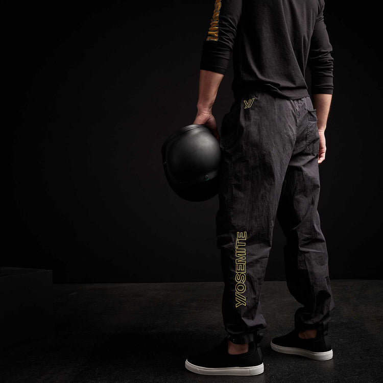 Y/ Embroidered Parachute Flight Pant in Black/Yellow | James Perse Los Angeles 