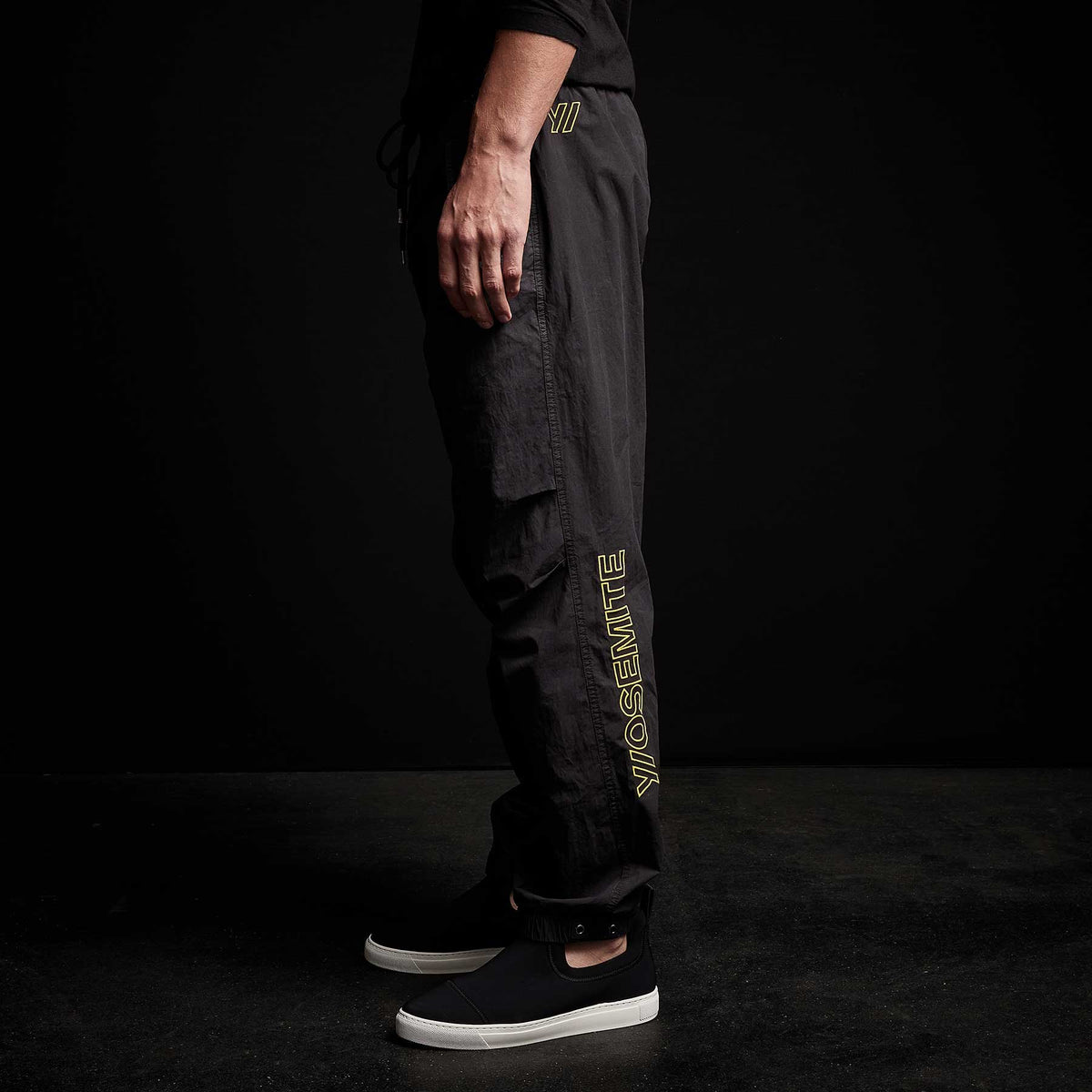 Y/ Embroidered Parachute Flight Pant in Black/Yellow | James Perse Los Angeles 
