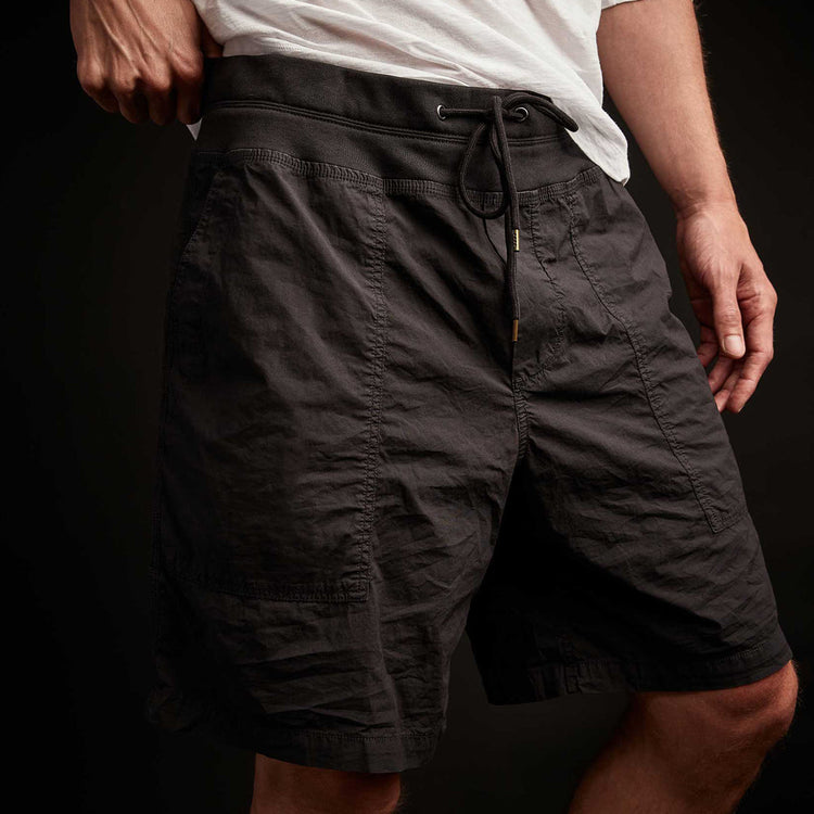 Mixed Media Stretch Poplin Short In Black | James Perse Los Angeles