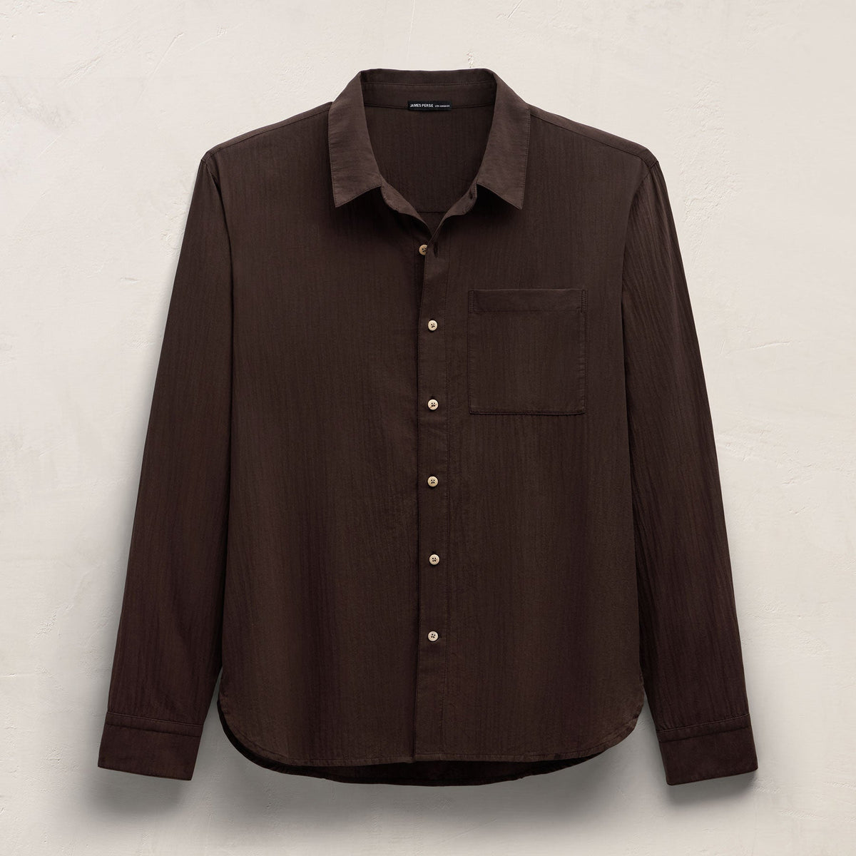 Salt Shrunk Muslin Long Sleeve Shirt in Bark | James Perse Los Angeles