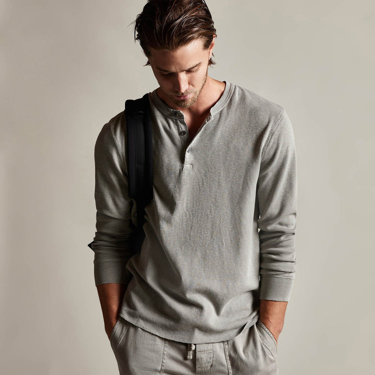 Long Sleeve Thermal Henley in Dapple Pigment | James Perse Los Angeles