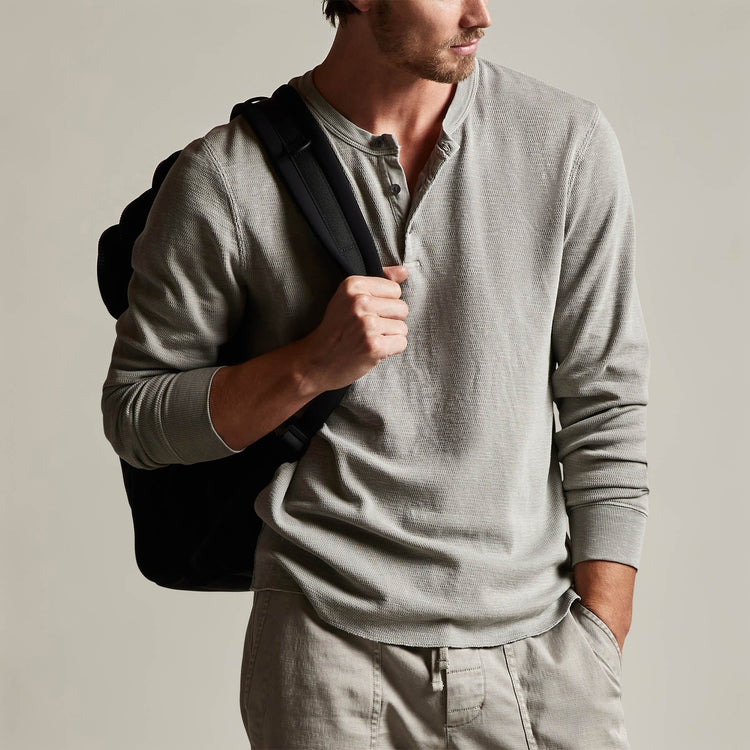 Long Sleeve Thermal Henley in Dapple Pigment | James Perse Los Angeles