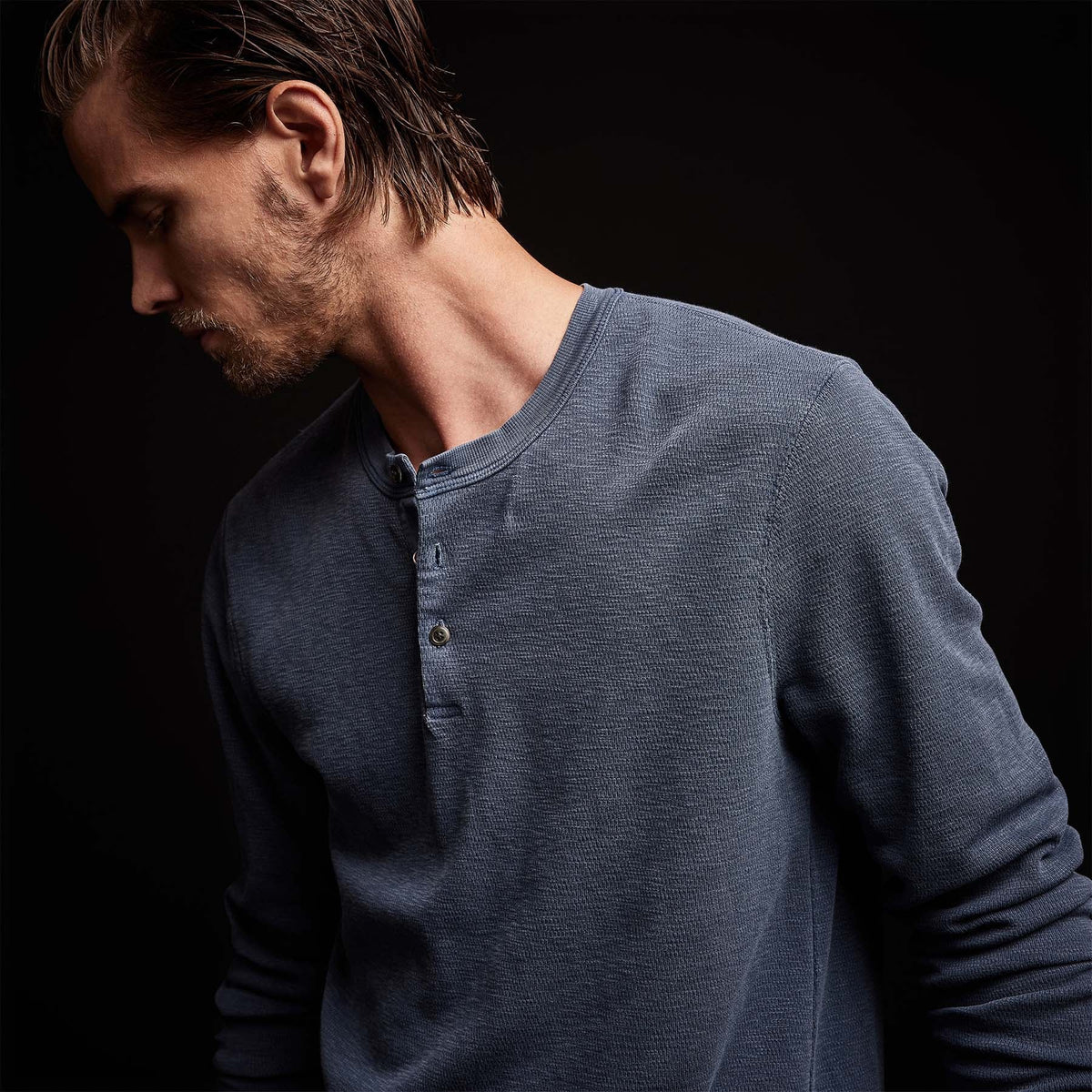 Long Sleeve Thermal Henley in Sea Captain Pigment | James Perse Los Angeles