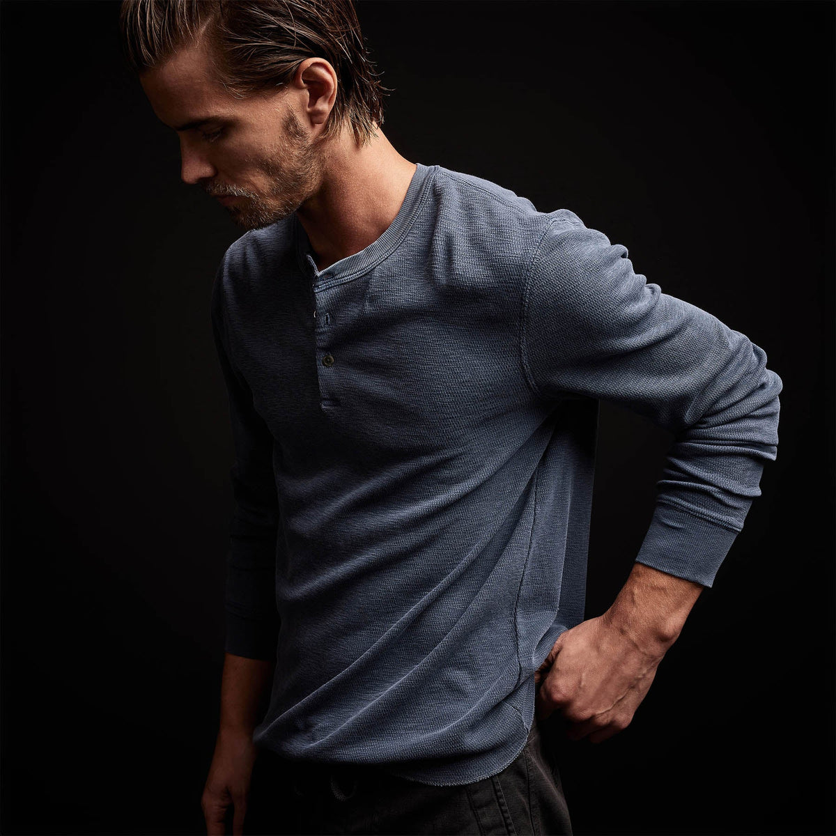 Long Sleeve Thermal Henley in Sea Captain Pigment | James Perse Los Angeles