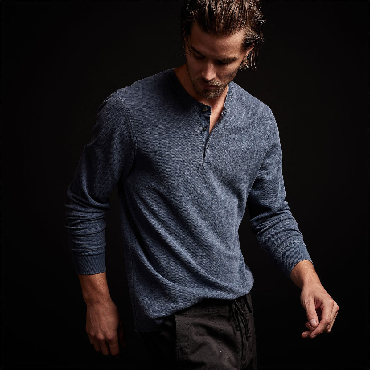 Long Sleeve Thermal Henley in Sea Captain Pigment | James Perse Los Angeles