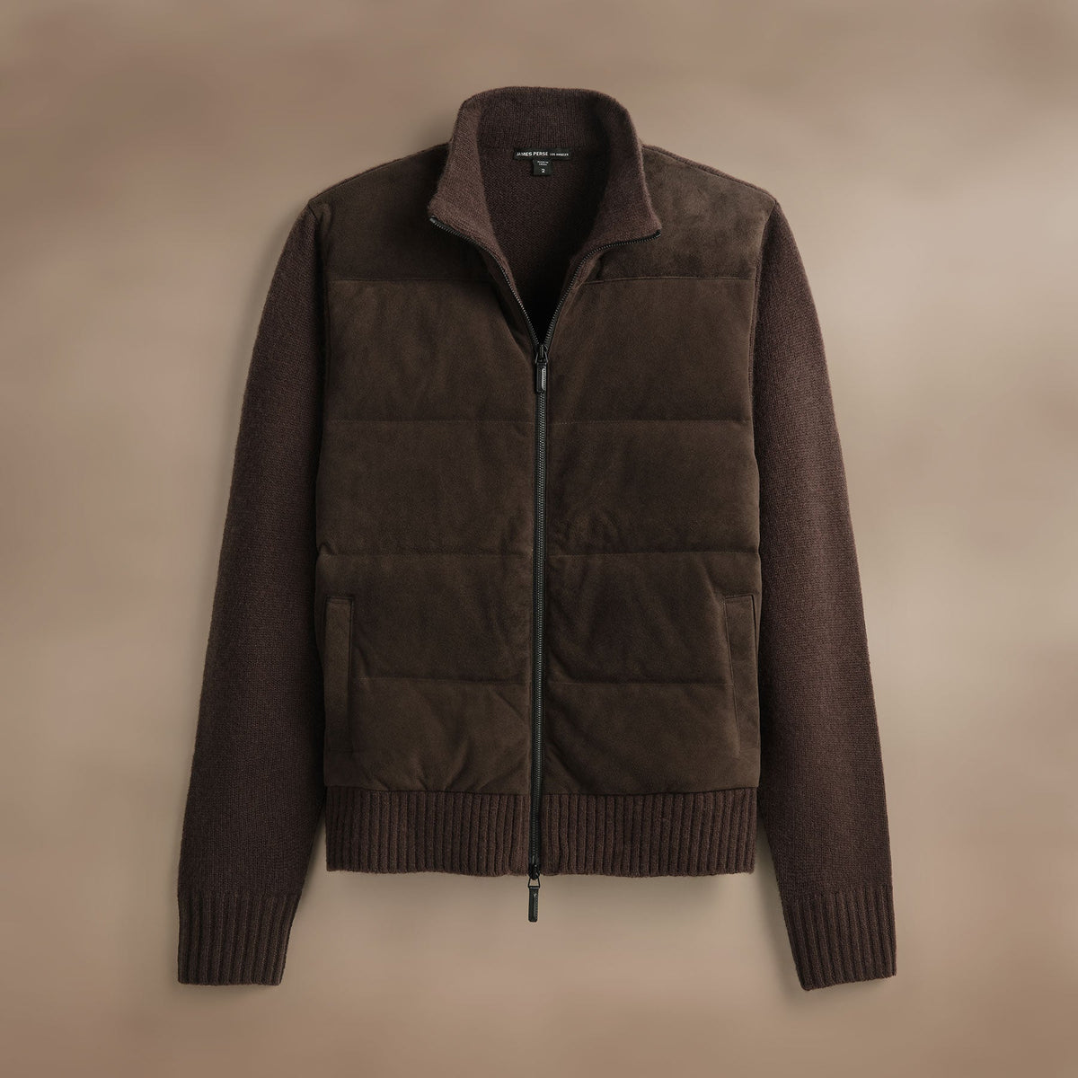 Suede Front Zip Up Sweater  in Bronco | James Perse Los Angeles