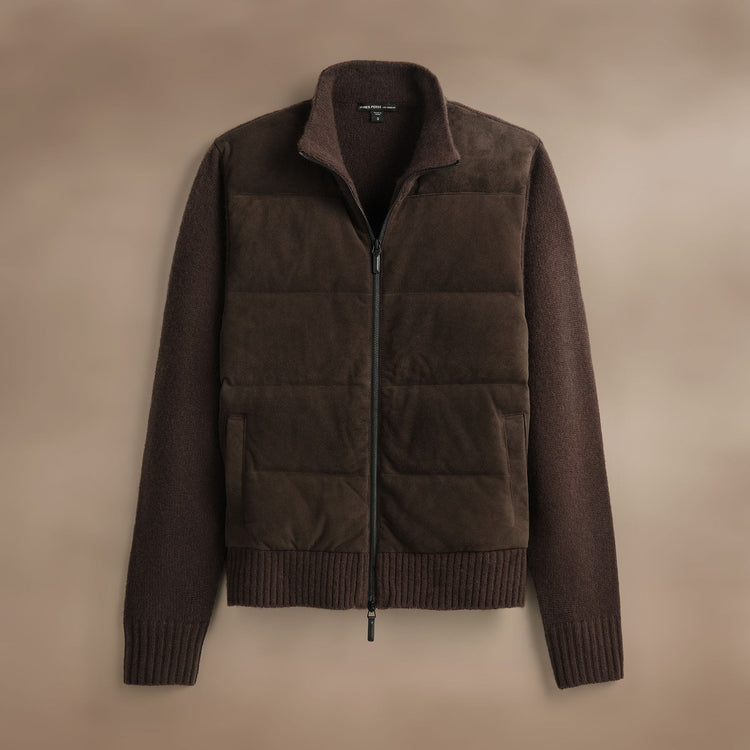 Suede Front Zip Up Sweater  in Bronco | James Perse Los Angeles