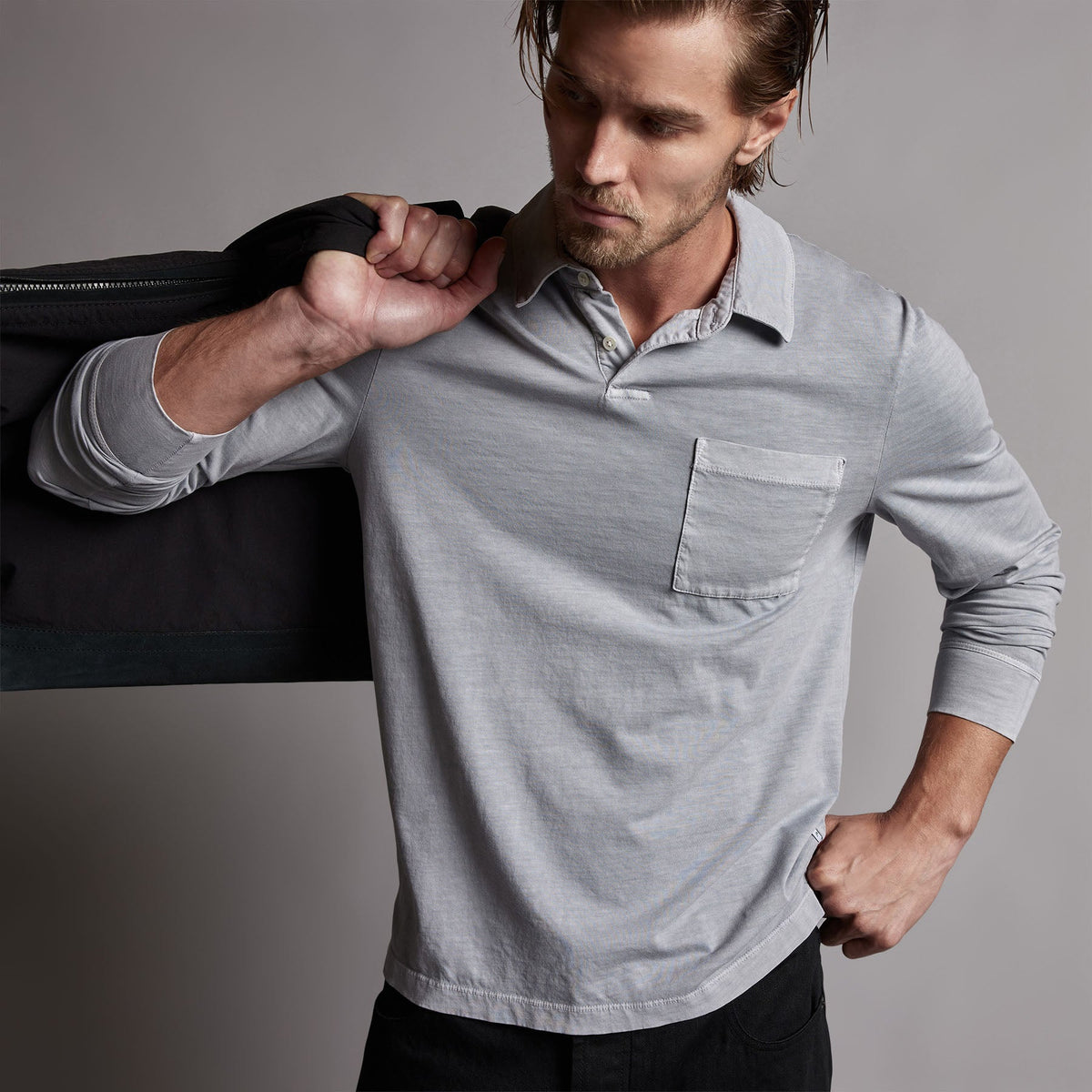 Sueded Jersey Rugby Polo in Breeze Pigment | James Perse Los Angeles