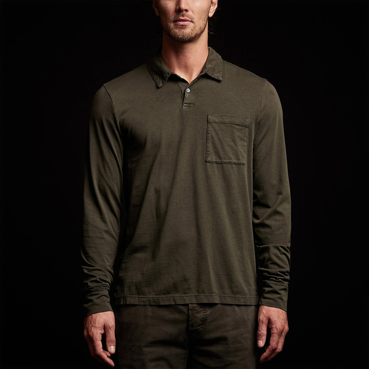 Sueded Jersey Rugby Polo in Dark Olive Pigment | James Perse Los Angeles