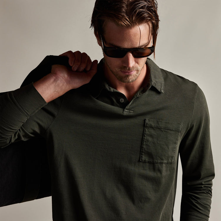 Sueded Jersey Rugby Polo in Dark Olive Pigment | James Perse Los Angeles
