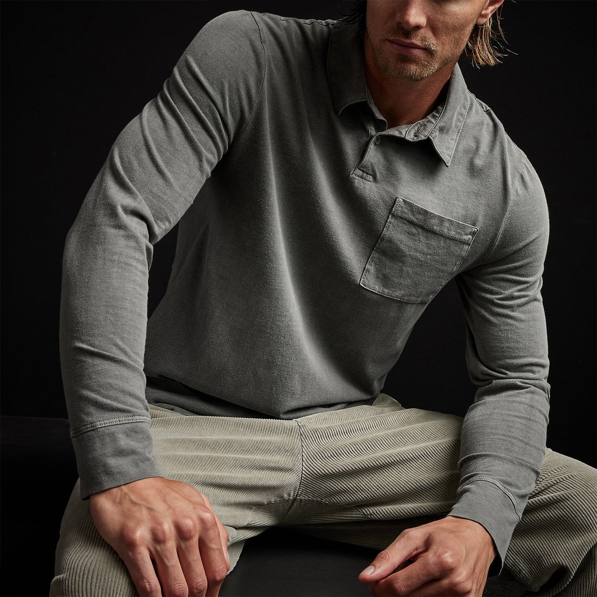 Sueded Jersey Rugby Polo in Fin Pigment | James Perse Los Angeles