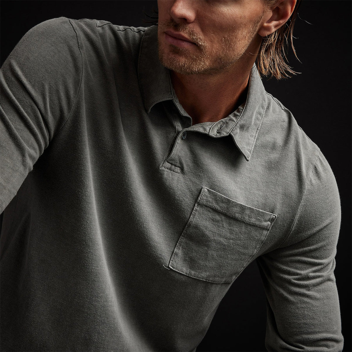 Sueded Jersey Rugby Polo in Fin Pigment | James Perse Los Angeles