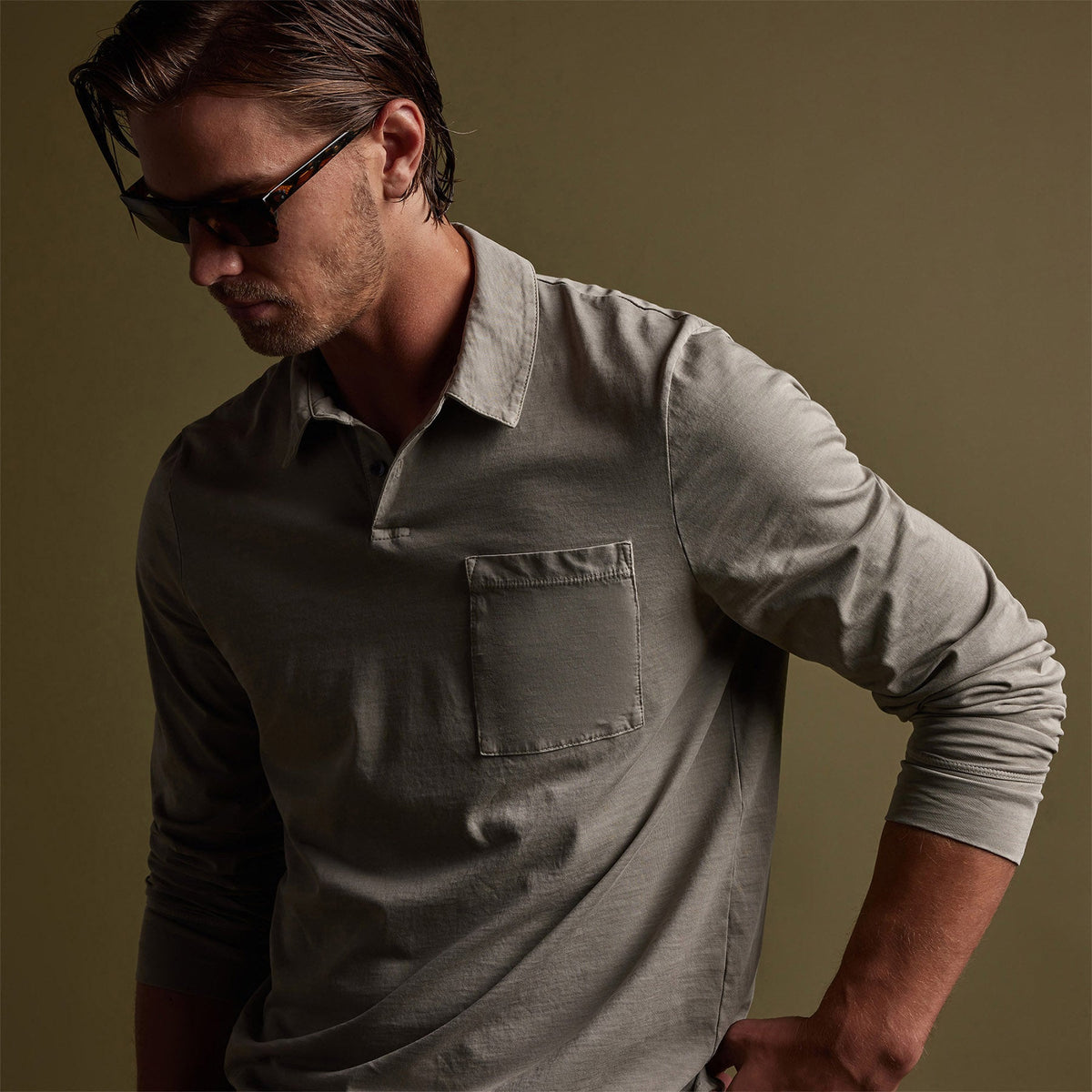 Sueded Jersey Rugby Polo in Mineral Pigment | James Perse Los Angeles
