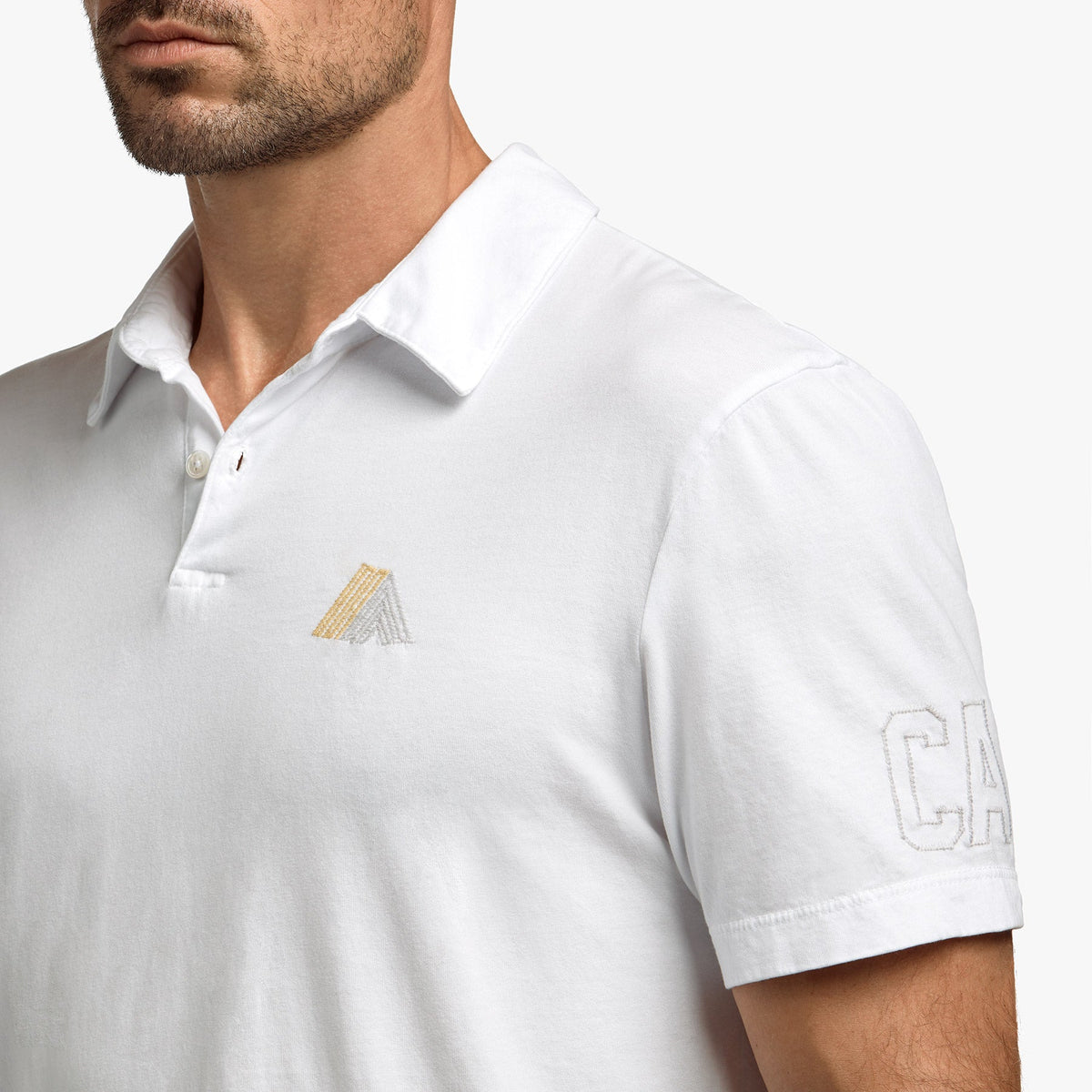 Sueded Jersey Mountain Graphic Polo In White | James Perse Los Angeles