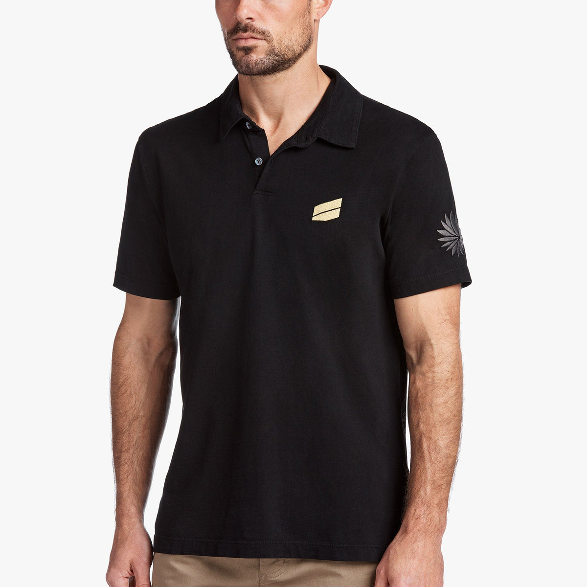 Sueded Jersey Bar Graphic Polo in Black | James Perse Los Angeles