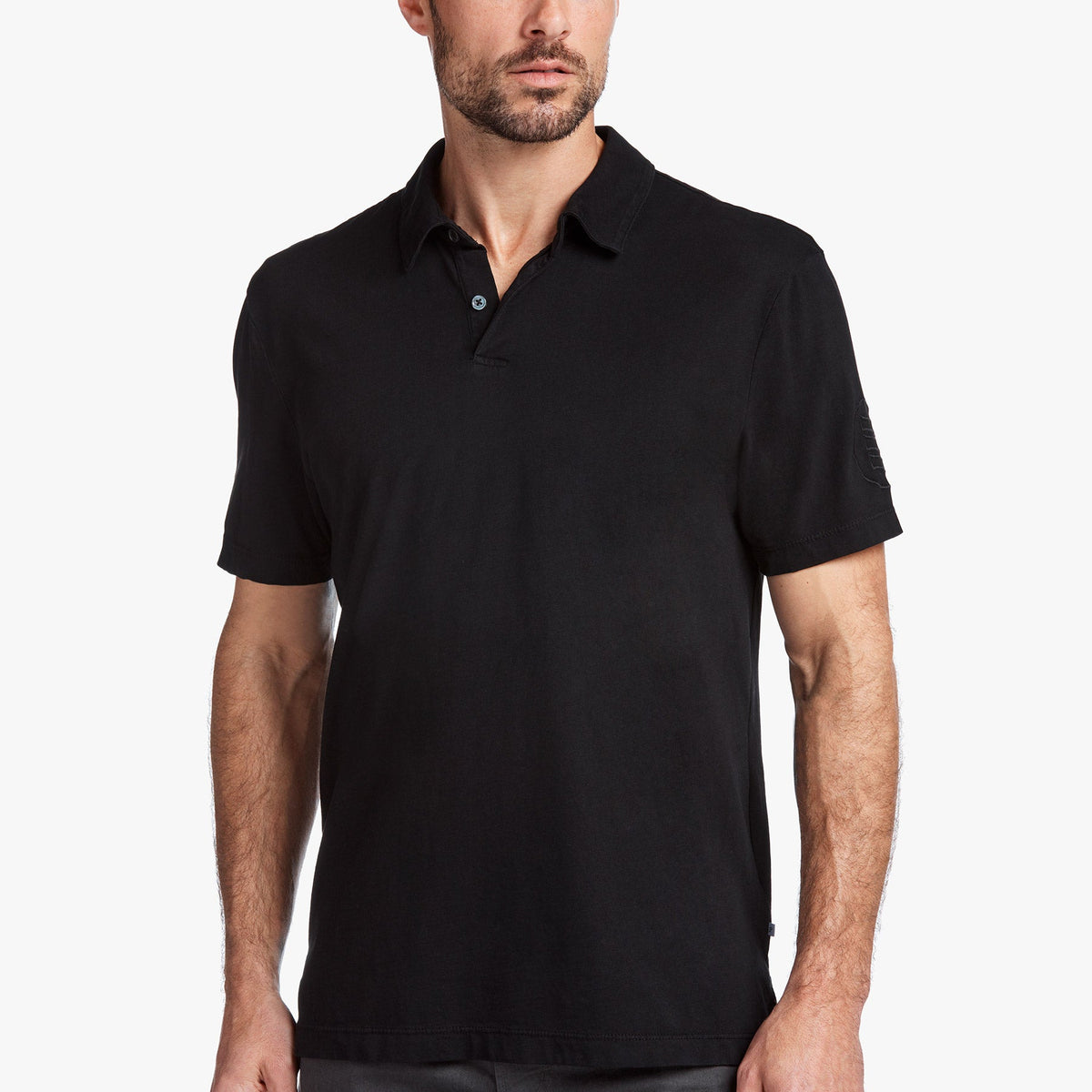 Sueded Jersey Lotus Graphic Polo in Black | James Perse Los Angeles