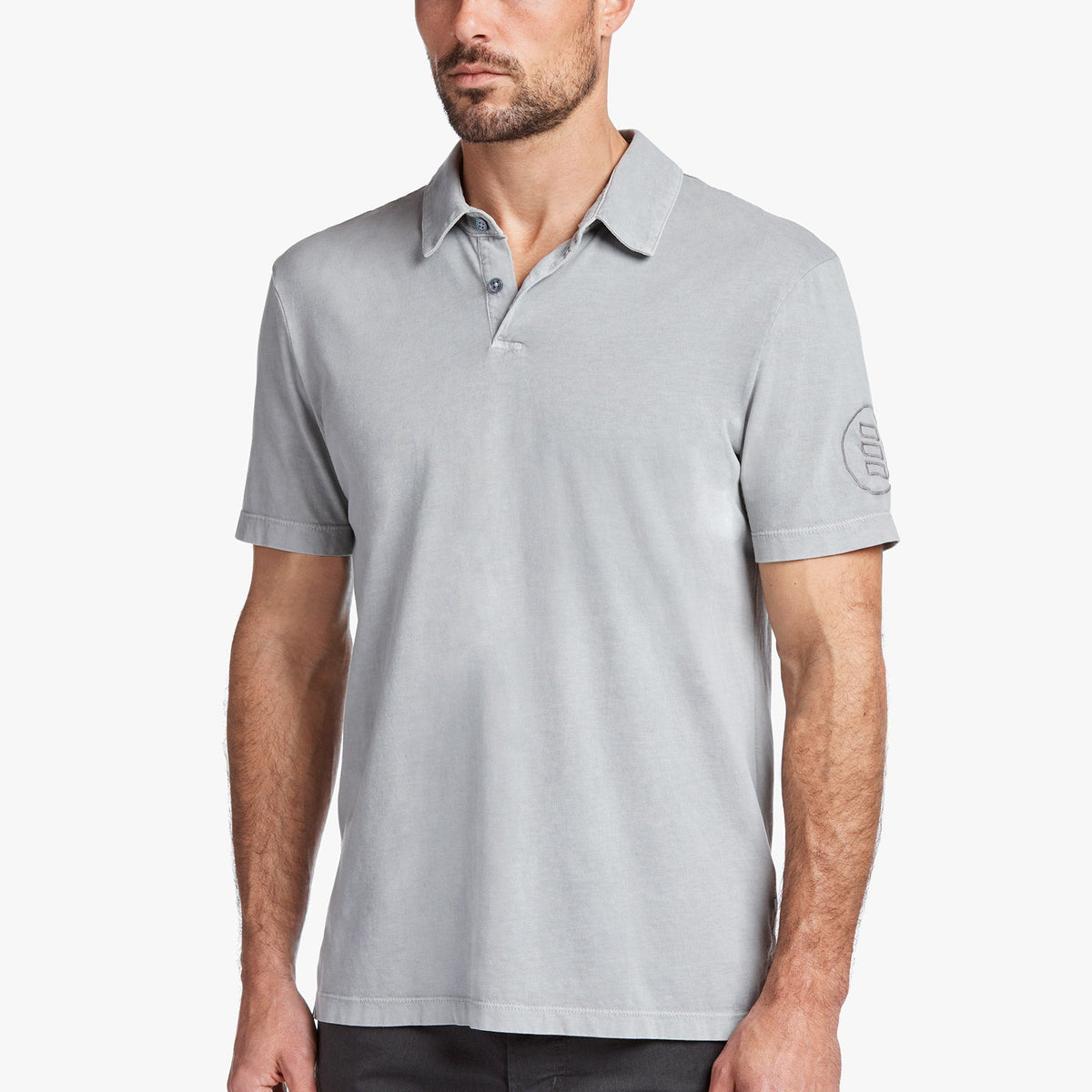 Sueded Jersey Lotus Graphic Polo In Paver Pigment | James Perse Los Angeles