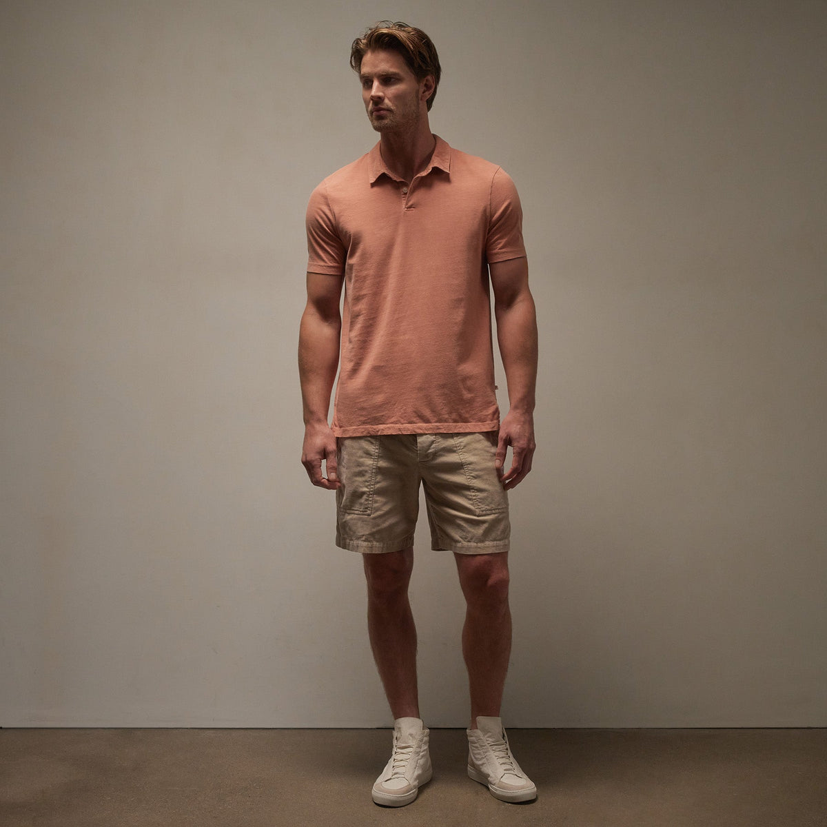 Sueded Jersey Polo in Adobe Pigment | James Perse Los Angeles