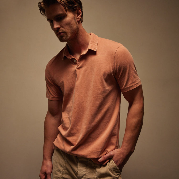 Sueded Jersey Polo in Adobe Pigment | James Perse Los Angeles