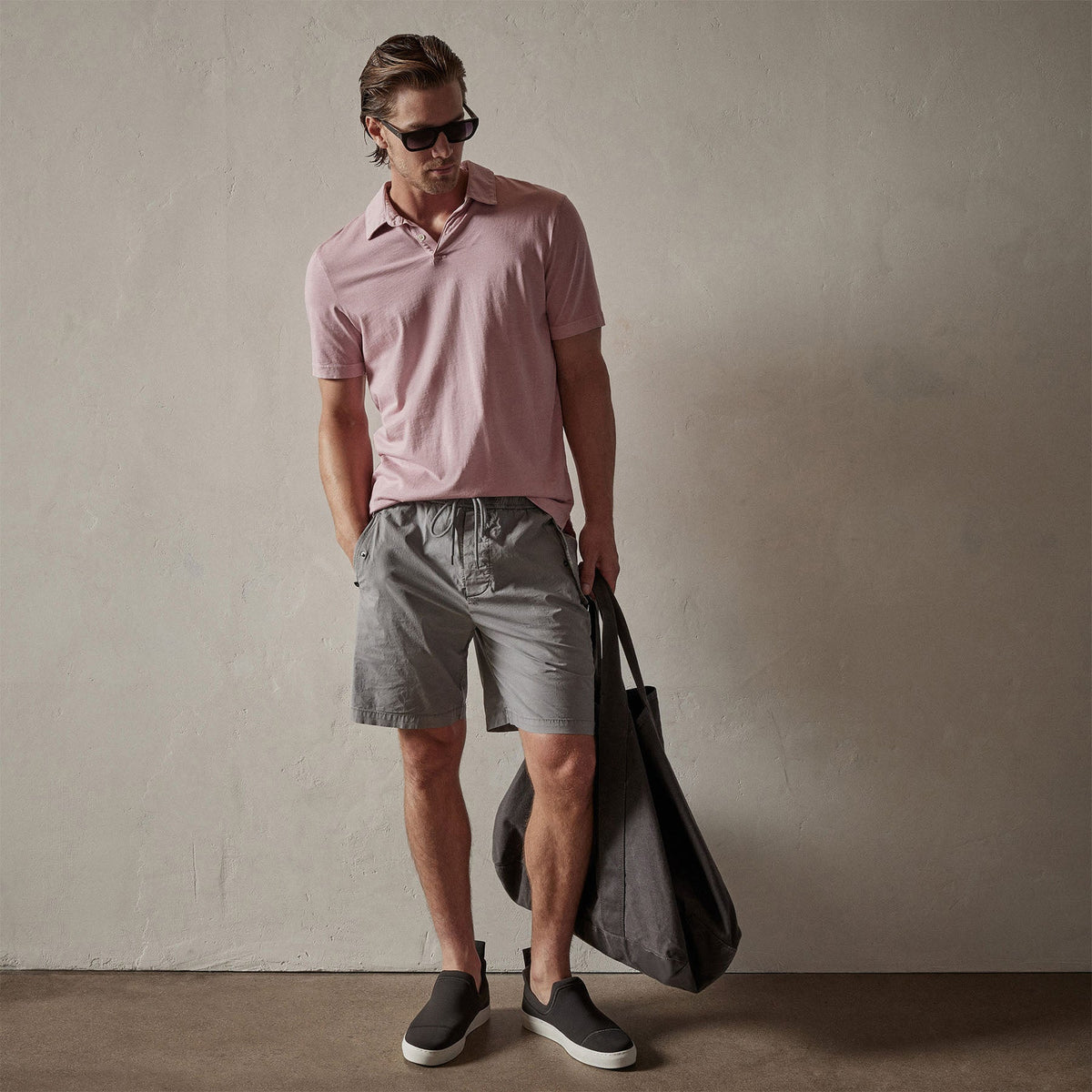 Sueded Jersey Polo in Antique Rose Pigment | James Perse Los Angeles