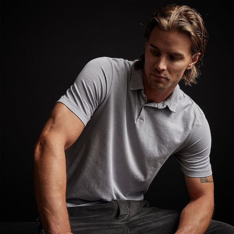 Sueded Jersey Polo in Blue Fog Pigment | James Perse Los Angeles