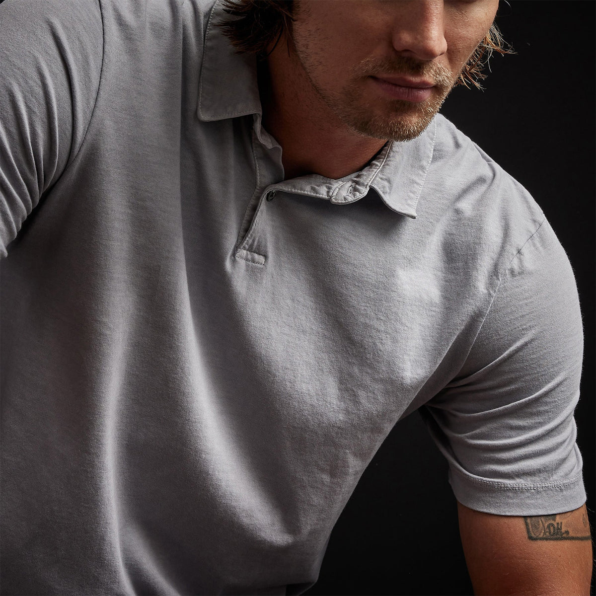 Sueded Jersey Polo in Blue Fog Pigment | James Perse Los Angeles