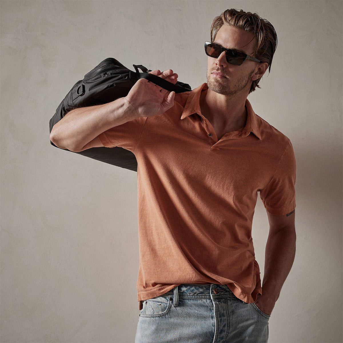 Sueded Jersey Polo in Bonfire Pigment | James Perse Los Angeles