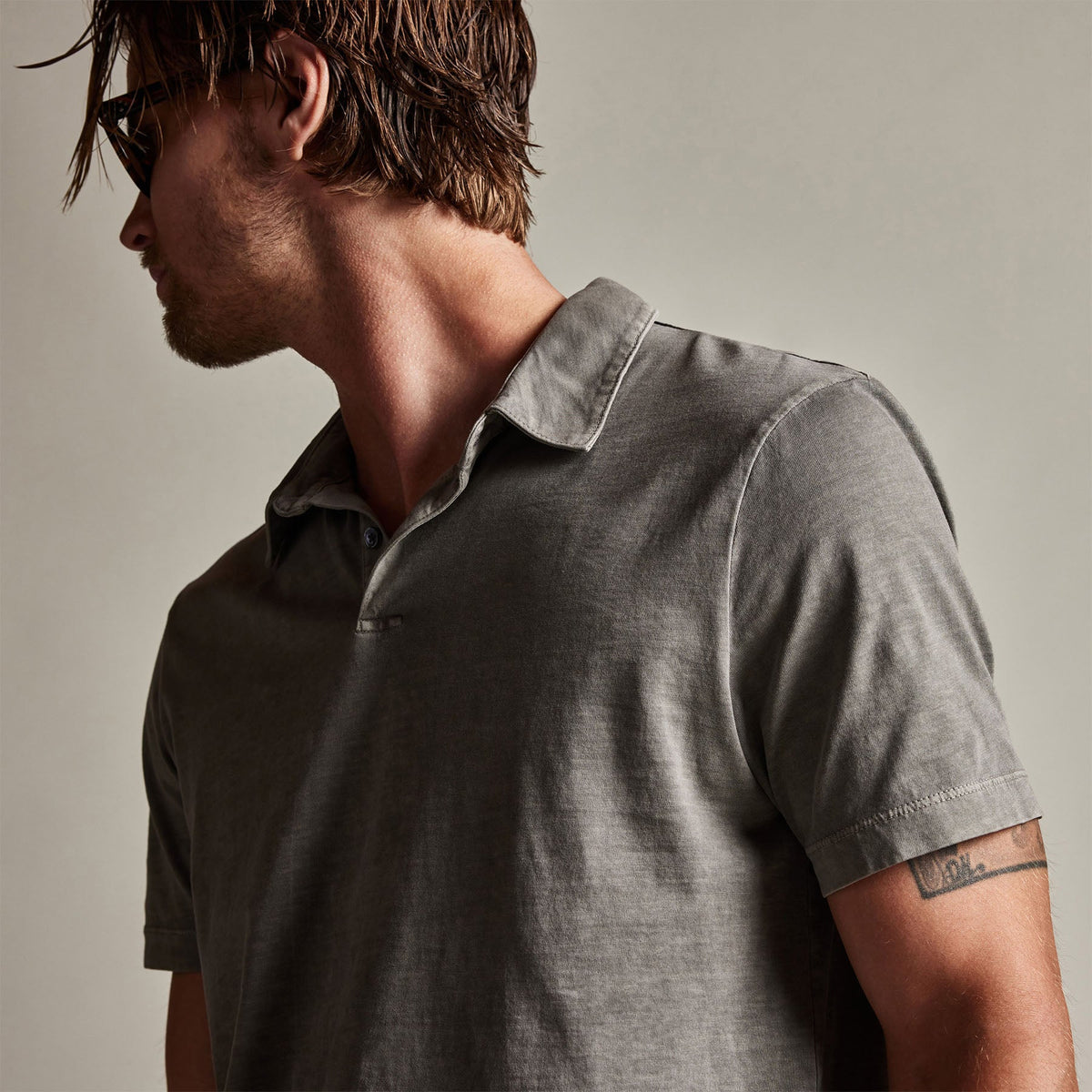 Sueded Jersey Polo in Burro Pigment | James Perse Los Angeles