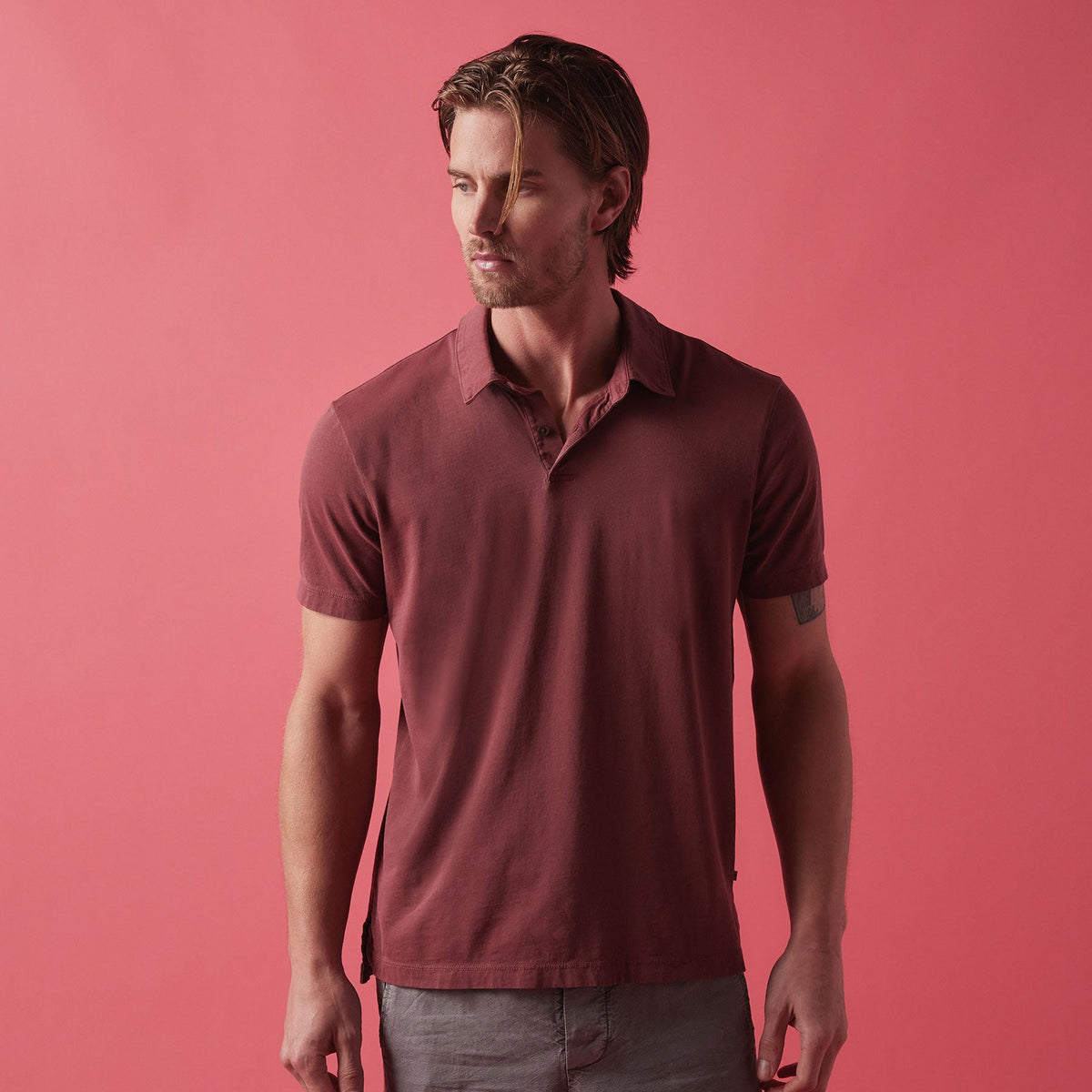 Sueded Jersey Polo in Claret Pigment | James Perse Los Angeles