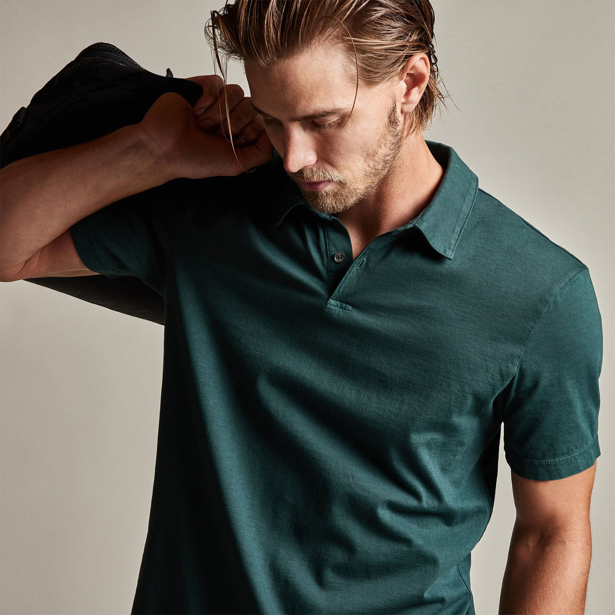 Sueded Jersey Polo in Canopy Pigment | James Perse Los Angeles