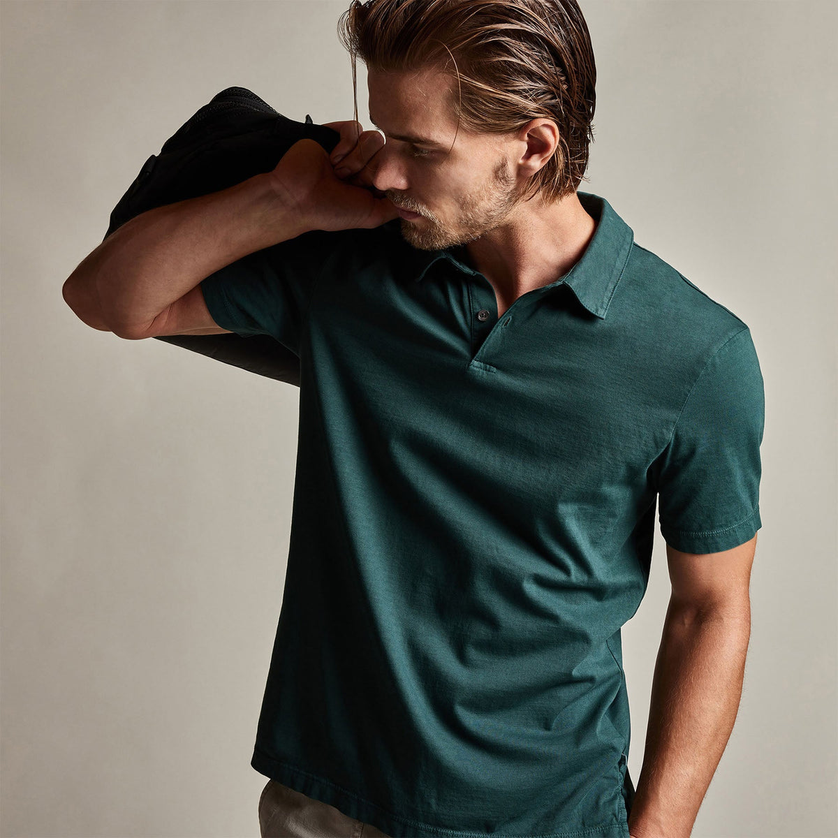 Sueded Jersey Polo in Canopy Pigment | James Perse Los Angeles