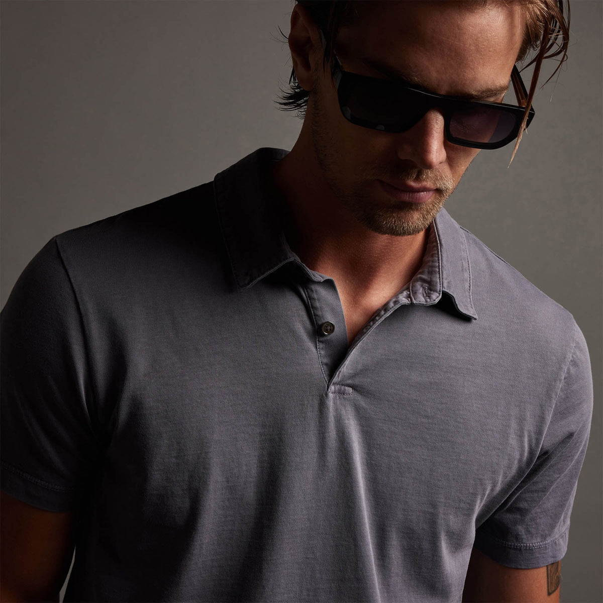 Sueded Jersey Polo in Flannel Pigment | James Perse Los Angeles