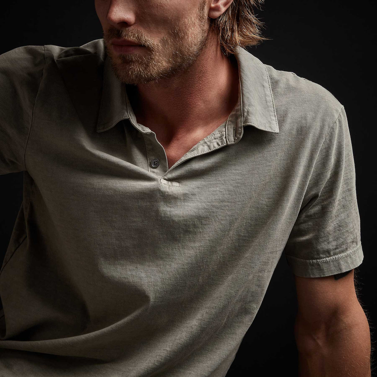 Sueded Jersey Polo in Fume Pigment | James Perse Los Angeles