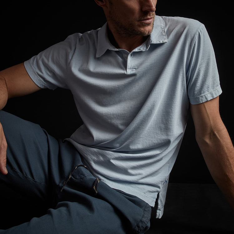 Sueded Jersey Polo in Powder Blue Pigment | James Perse Los Angeles