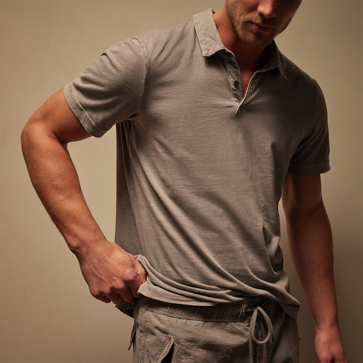 Sueded Jersey Polo in Silver Grey Pigment | James Perse Los Angeles
