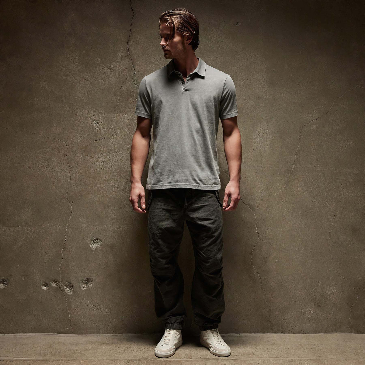 Sueded Jersey Polo in String Pigment | James Perse Los Angeles