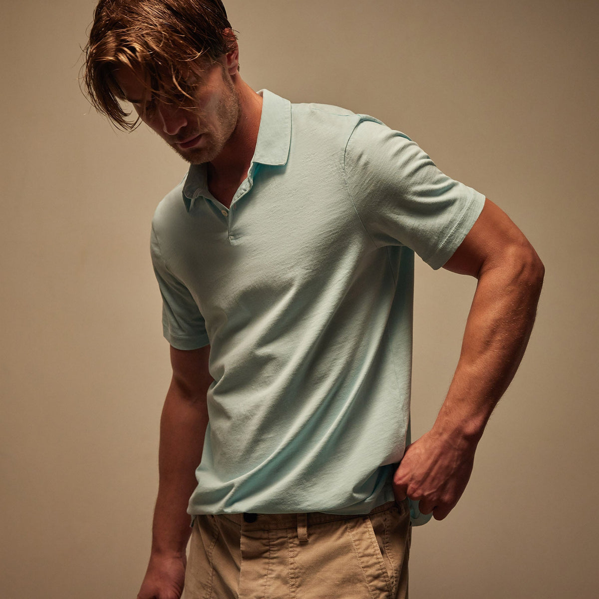 Sueded Jersey Polo in Taffy Pigment | James Perse Los Angeles