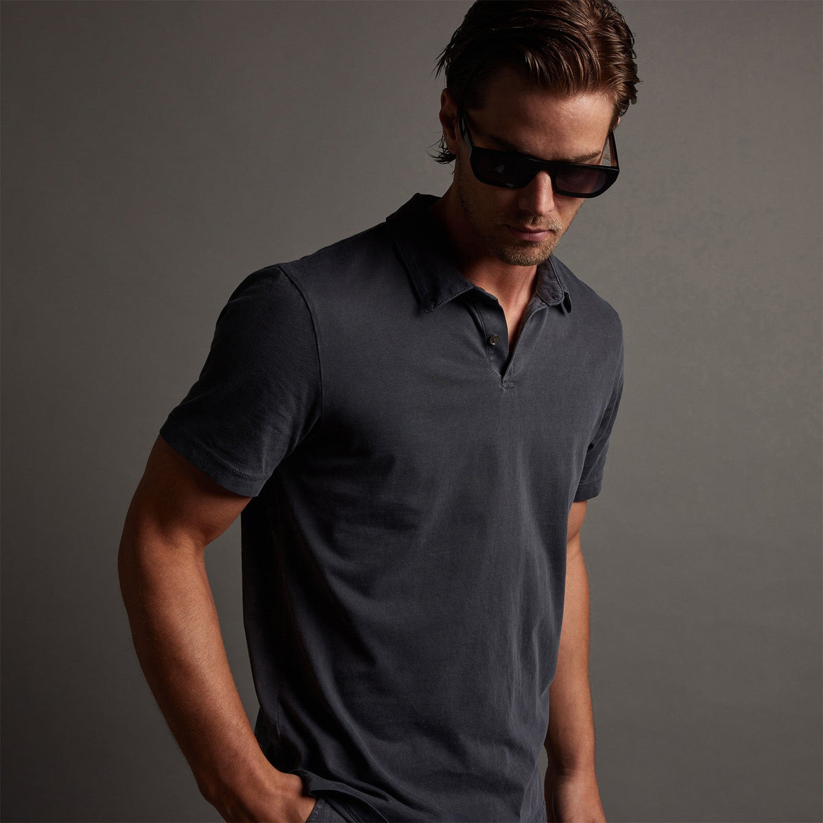 Sueded Jersey Polo in Titan Pigment | James Perse Los Angeles