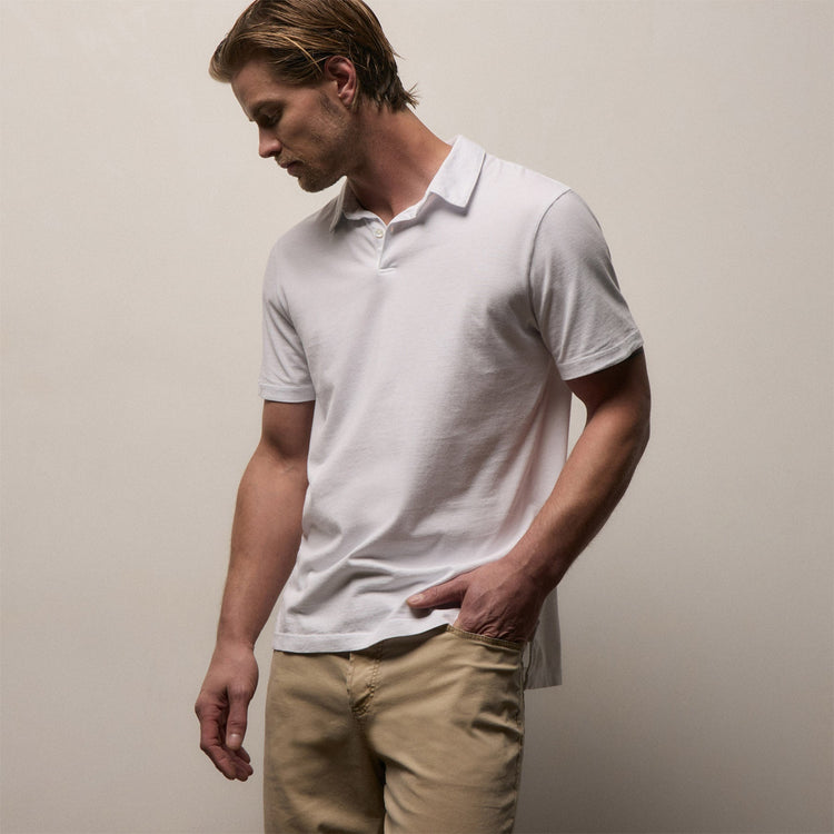 Sueded Jersey Polo in White | James Perse Los Angeles
