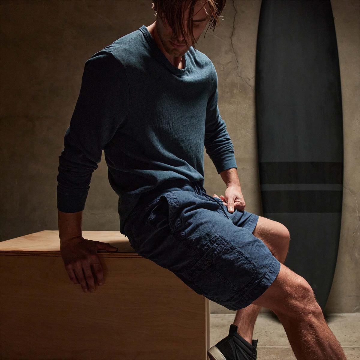 Relaxed Fit Hemp Cotton Short in Imperial Pigment | James Perse Los Angeles