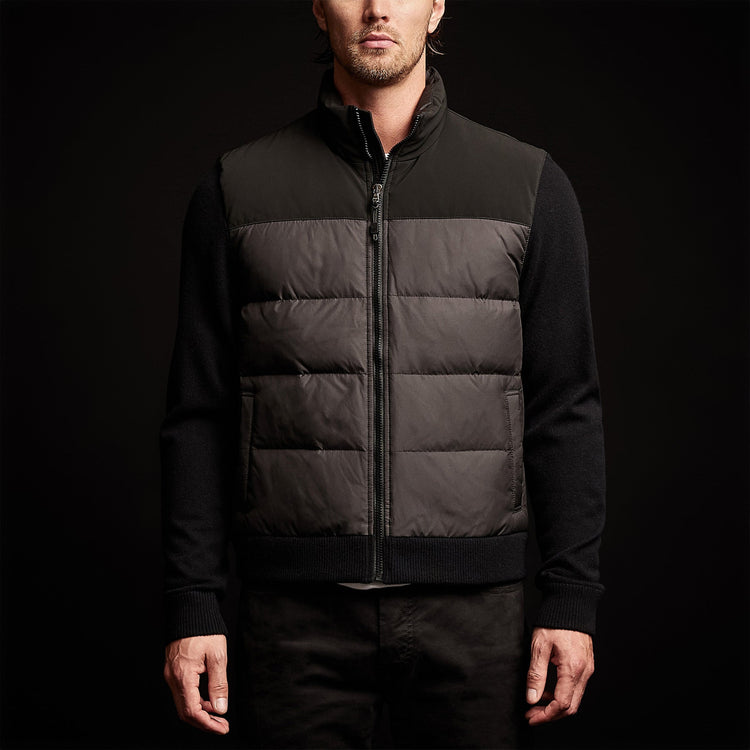 Luxury Down Front Zip Sweater in Black | James Perse Los Angeles